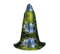 LPLSNWS Hooded Cape for Teenagers, Size M, Green Tropical Plants and Waterfall Pattern, Polyester, Carnival