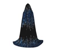 LPLSNWS Hooded Cape for Teenagers, The Blue Binary Print, Size L, Black, Polyester, Carnival Occasion