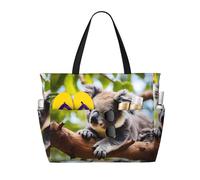 LPLSNWS Large-capacity A little koala printed beach bag - suitable for vacations, camping, moving, shopping, and more.