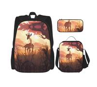 LPLSNWS Large capacity African savannah giraffe calf printed backpack set, adjustable multifunctional lunch box and pencil case set
