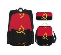 LPLSNWS Large capacity Angola Flag printed backpack set, adjustable multifunctional lunch box and pencil case set