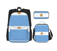 LPLSNWS Large capacity Argentine flag printed backpack set, adjustable multifunctional lunch box and pencil case set