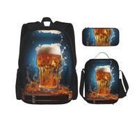 LPLSNWS Large capacity Beer foam printed backpack set, adjustable multifunctional lunch box and pencil case set