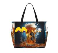 LPLSNWS Large-capacity Beer foam printed beach bag - suitable for vacations, camping, moving, shopping, and more.