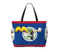 LPLSNWS Large-capacity Belize Flag printed beach bag - suitable for vacations, camping, moving, shopping, and more.