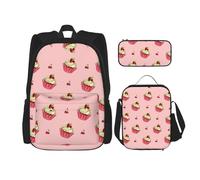 LPLSNWS Large capacity Cherry Cake printed backpack set, adjustable multifunctional lunch box and pencil case set