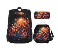 LPLSNWS Large capacity Colorful Music Notes printed backpack set, adjustable multifunctional lunch box and pencil case set