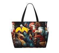LPLSNWS Large-capacity colorful roosters standing together printed beach bag - suitable for vacations, camping, moving, shopping, and more.