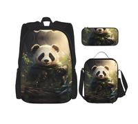 LPLSNWS Large capacity Cute Panda Plant printed backpack set, adjustable multifunctional lunch box and pencil case set