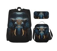 LPLSNWS Large capacity Eerie Elephant printed backpack set, adjustable multifunctional lunch box and pencil case set