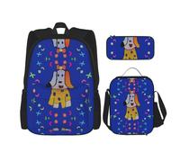 LPLSNWS Large capacity Fantasy cartoon dog printed backpack set, adjustable multifunctional lunch box and pencil case set