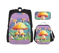 LPLSNWS Large capacity Fantasy Dream Mushroom printed backpack set, adjustable multifunctional lunch box and pencil case set
