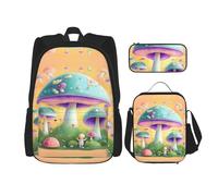 LPLSNWS Large capacity Fantasy Mushroom printed backpack set, adjustable multifunctional lunch box and pencil case set