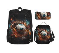 LPLSNWS Large capacity Firecracker Soccer printed backpack set, adjustable multifunctional lunch box and pencil case set