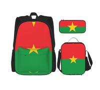 LPLSNWS Large capacity Flag of Burkina Faso printed backpack set, adjustable multifunctional lunch box and pencil case set