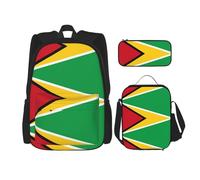 LPLSNWS Large capacity Flag of Guyana printed backpack set, adjustable multifunctional lunch box and pencil case set