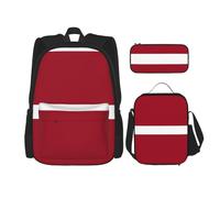LPLSNWS Large capacity Flag of Latvia printed backpack set, adjustable multifunctional lunch box and pencil case set