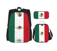 LPLSNWS Large capacity Flag of Mexico printed backpack set, adjustable multifunctional lunch box and pencil case set