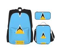 LPLSNWS Large capacity Flag of Saint Lucia printed backpack set, adjustable multifunctional lunch box and pencil case set