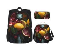 LPLSNWS Large capacity Fresh Grapefruit Lemon printed backpack set, adjustable multifunctional lunch box and pencil case set