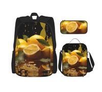 LPLSNWS Large capacity Fresh Lemon printed backpack set, adjustable multifunctional lunch box and pencil case set