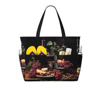 LPLSNWS Large-capacity Fruits and Wines printed beach bag - suitable for vacations, camping, moving, shopping, and more.