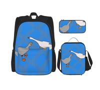 LPLSNWS Large capacity gray goose printed backpack set, adjustable multifunctional lunch box and pencil case set