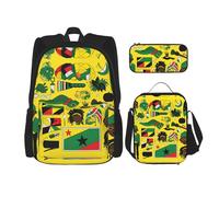 LPLSNWS Large capacity Jamaican Elements printed backpack set, adjustable multifunctional lunch box and pencil case set