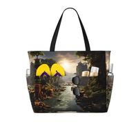 LPLSNWS Large-capacity mountains and rivers printed beach bag - suitable for vacations, camping, moving, shopping, and more.