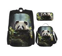 LPLSNWS Large capacity Panda cubs in the forest printed backpack set, adjustable multifunctional lunch box and pencil case set