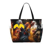 LPLSNWS Large-capacity roosters dressed in many colors printed beach bag - suitable for vacations, camping, moving, shopping, and more.