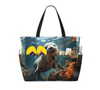 LPLSNWS Large-capacity Seal pup in water printed beach bag - suitable for vacations, camping, moving, shopping, and more.