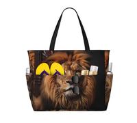 LPLSNWS Large-capacity The Lion's Gaze printed beach bag - suitable for vacations, camping, moving, shopping, and more.