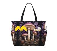 LPLSNWS Large-capacity Two purple mushrooms in the woods printed beach bag - suitable for vacations, camping, moving, shopping, and more.