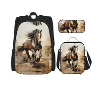 LPLSNWS Large capacity Western Horse printed backpack set, adjustable multifunctional lunch box and pencil case set