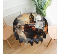 LPLSNWS London Color Taxi Printed round tablecloth - suitable for banquets, weddings, dining rooms, and kitchen tables - 60 inches in diameter