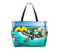 LPLSNWS Maldives Scenery Patterned canvas beach travel bag - durable storage bag for vacations, camping, shopping, and moving.