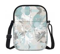 LPLSNWS Mint Gray Leaves Printed Zipper Crossbody Bag - Small Shoulder Bag with Adjustable Strap - Portable Travel Work Gift Bag for Women Men