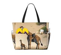 LPLSNWS Mother and child giraffe Patterned canvas beach travel bag - durable storage bag for vacations, camping, shopping, and moving.
