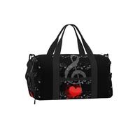 LPLSNWS Music Note Heart Duffel Bag, Black, 45x23x25 cm, Polyester, Adjustable Strap, with Shoe Compartment