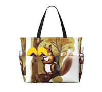 LPLSNWS Nut-eating squirrel Patterned canvas beach travel bag - durable storage bag for vacations, camping, shopping, and moving.