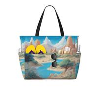 LPLSNWS oasis in the desert Patterned canvas beach travel bag - durable storage bag for vacations, camping, shopping, and moving.