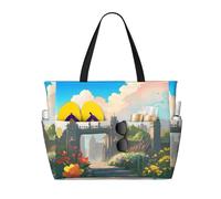 LPLSNWS Outside the Castle Gate Patterned canvas beach travel bag - durable storage bag for vacations, camping, shopping, and moving.