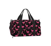 LPLSNWS Pink Flamingo Duffel Bag, Black, 45 x 23 x 25 cm, Polyester, Zipper Closure, Adjustable Strap, with Shoe Compartment