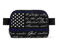 LPLSNWS Pledge of Allegiance Flag Waist Bag, Black, Polyester, Zipper Closure, 110 cm Strap, 19 x 5.5 x 13 cm, Hand Wash Only