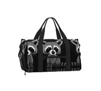 LPLSNWS Raccoon Duffel Bag, Black, 45 x 23 x 25 cm, Polyester, Zipper Closure, Adjustable Strap, with Shoe Compartment