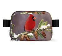 LPLSNWS Red Cardinal Bird on Branch Fanny Pack Waist Bag, Black, Polyester, Zipper Closure, Adjustable Strap up to 110 cm, 19 x 5.5 x 13 cm, Hand Wash Only
