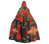 LPLSNWS Red geraniums Printed Hooded Cape, Lightweight Adult Cape for Halloween Events and Cosplay