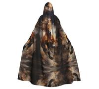 LPLSNWS Running Horses in the River Patterned Hooded Cape, Lightweight Adult Cape for Cosplay Events and Holiday Celebrations