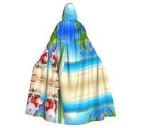 LPLSNWS Santa Claus With The Beach And Surfboard Printed Adult Hooded Cape, Unisex, Ideal for Conventions, Parties, and Cosplay Costumes